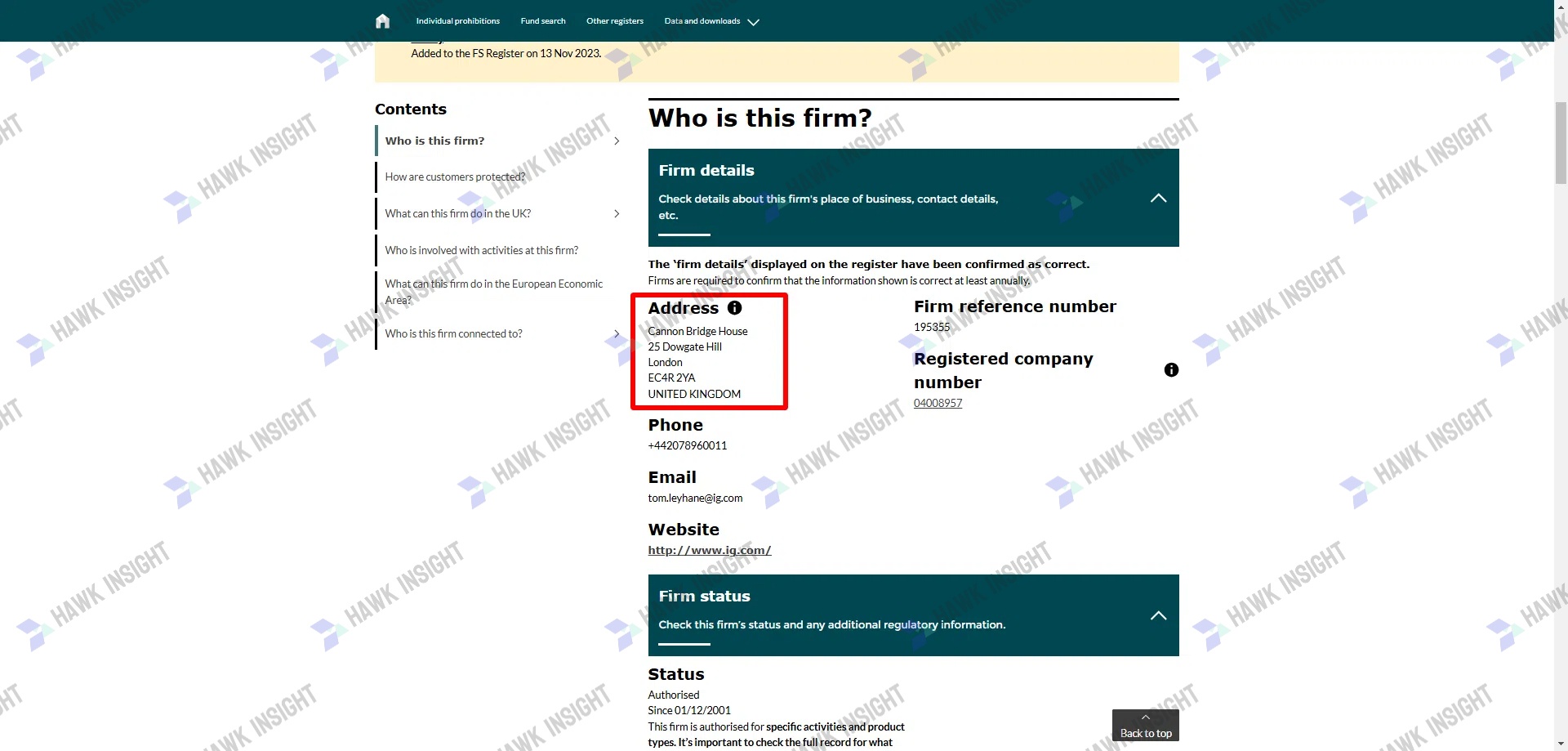 确认注册地址- FCA Register